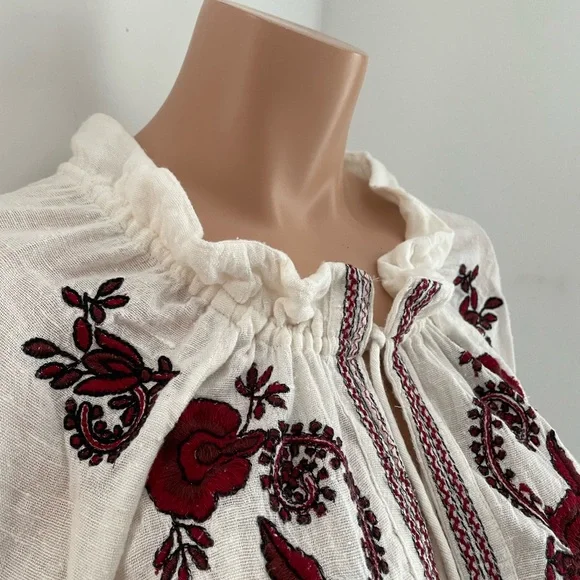 ☮️RARE✌️Embroidered gauze Free People bohemian blouse hippie vintage love chil… - Picture 7 of 7